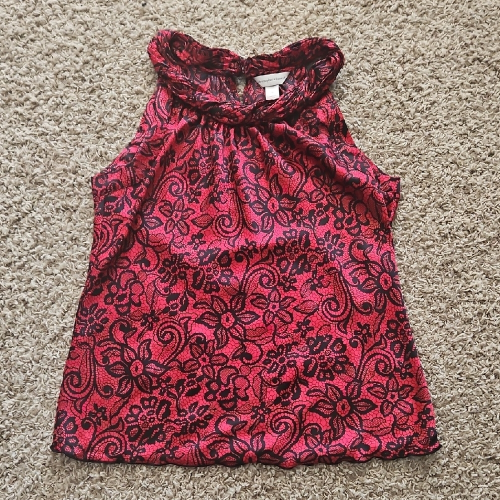 Christopher & Banks Red and Black Floral Tank Top